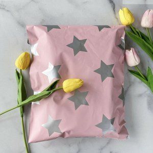 COPY - 100 Pack 10” X 13” Poly Mailers Silver Star Pink